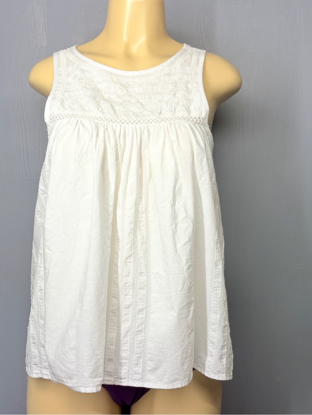 Madewell White Embroidered Sleeveless Tunic Babydoll Tank Top Women’s Size 2